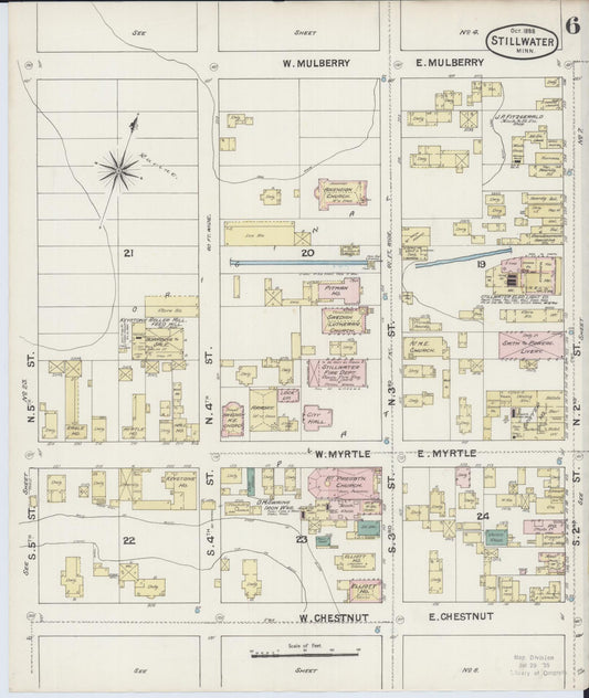 Sanborn Fire Insurance Map from Stillwater, Washington County, Minnesota (1888), Sheet #0006 - Historic Sanborn Fire Insurance Map Print, vintage old map wall art, antique decor, genealogy gift, Minnesota Minnesota map
