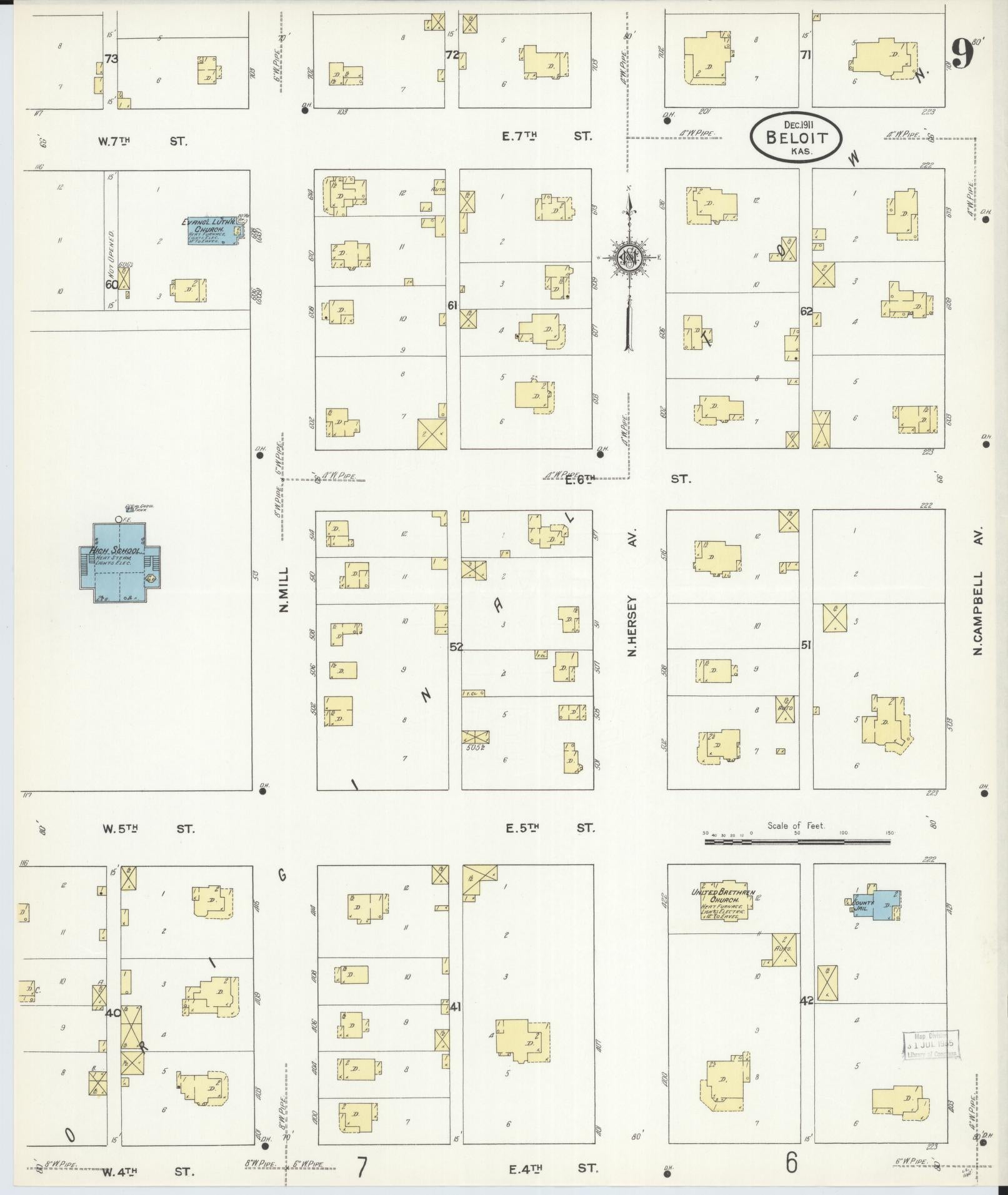 Sanborn Fire Insurance Map from Beloit, Mitchell County, Kansas (1911), Sheet #0009 - Historic Sanborn Fire Insurance Map Print, vintage old map wall art, antique decor, genealogy gift, Kansas Kansas map
