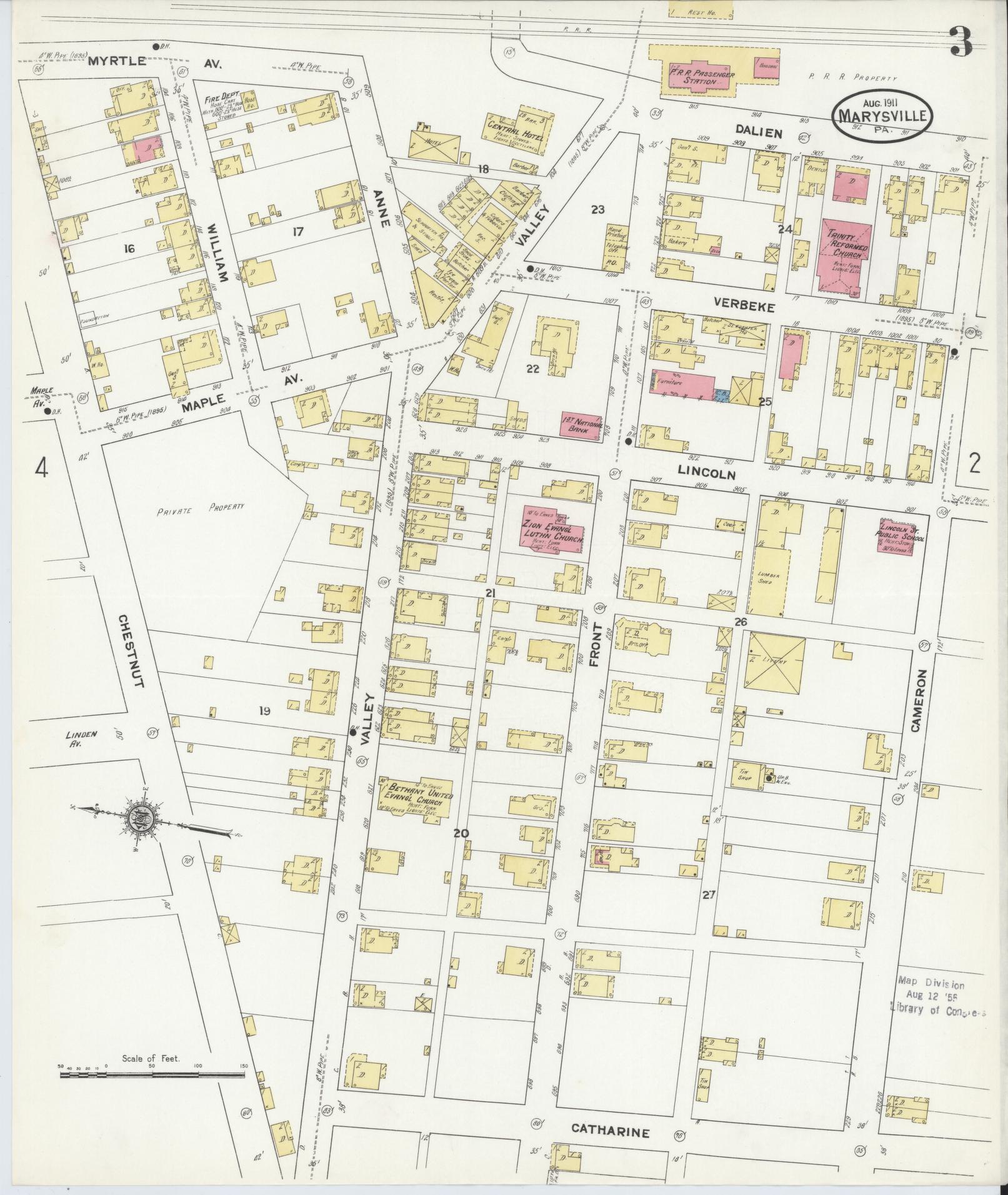 Sanborn Fire Insurance Map from Marysville, Perry County, Pennsylvania (1911), Sheet #0003 - Complete Map Set gallery image, historic Sanborn map, vintage wall art, Pennsylvania Pennsylvania
