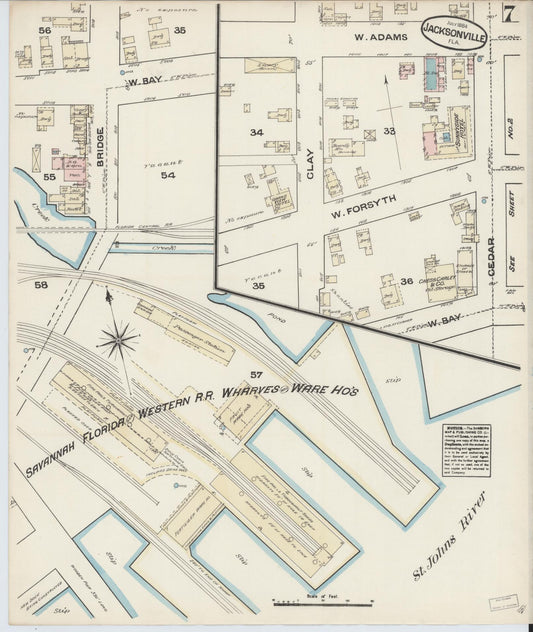Sanborn Fire Insurance Map from Jacksonville, Duval County, Florida. (1884), Sheet 7 – Historic Sanborn Fire Insurance Map Print