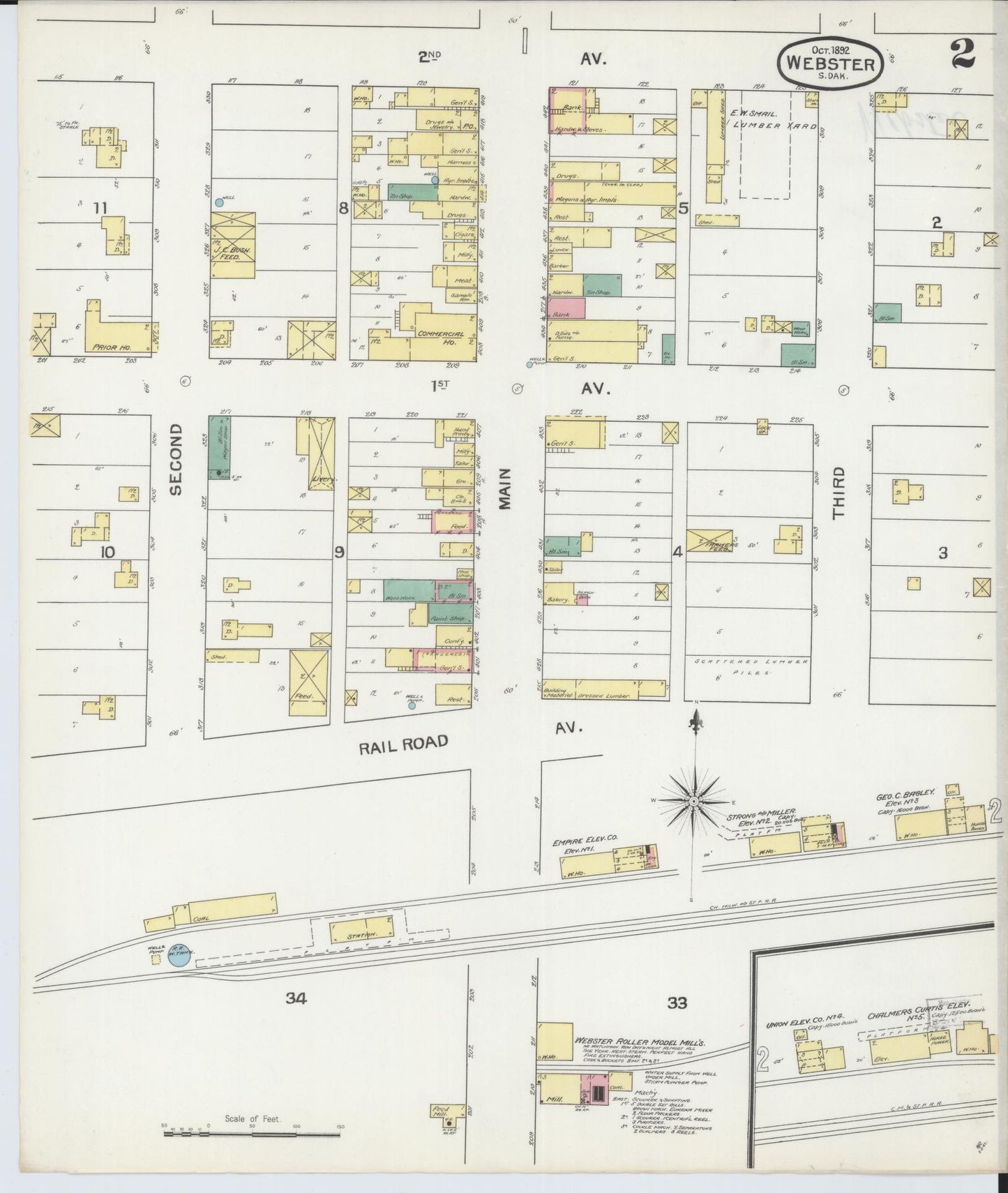 Sanborn Fire Insurance Map from Webster, Day County, South Dakota (1892), Sheet #0002 - Complete Map Set gallery image, historic Sanborn map, vintage wall art, South Dakota South Dakota