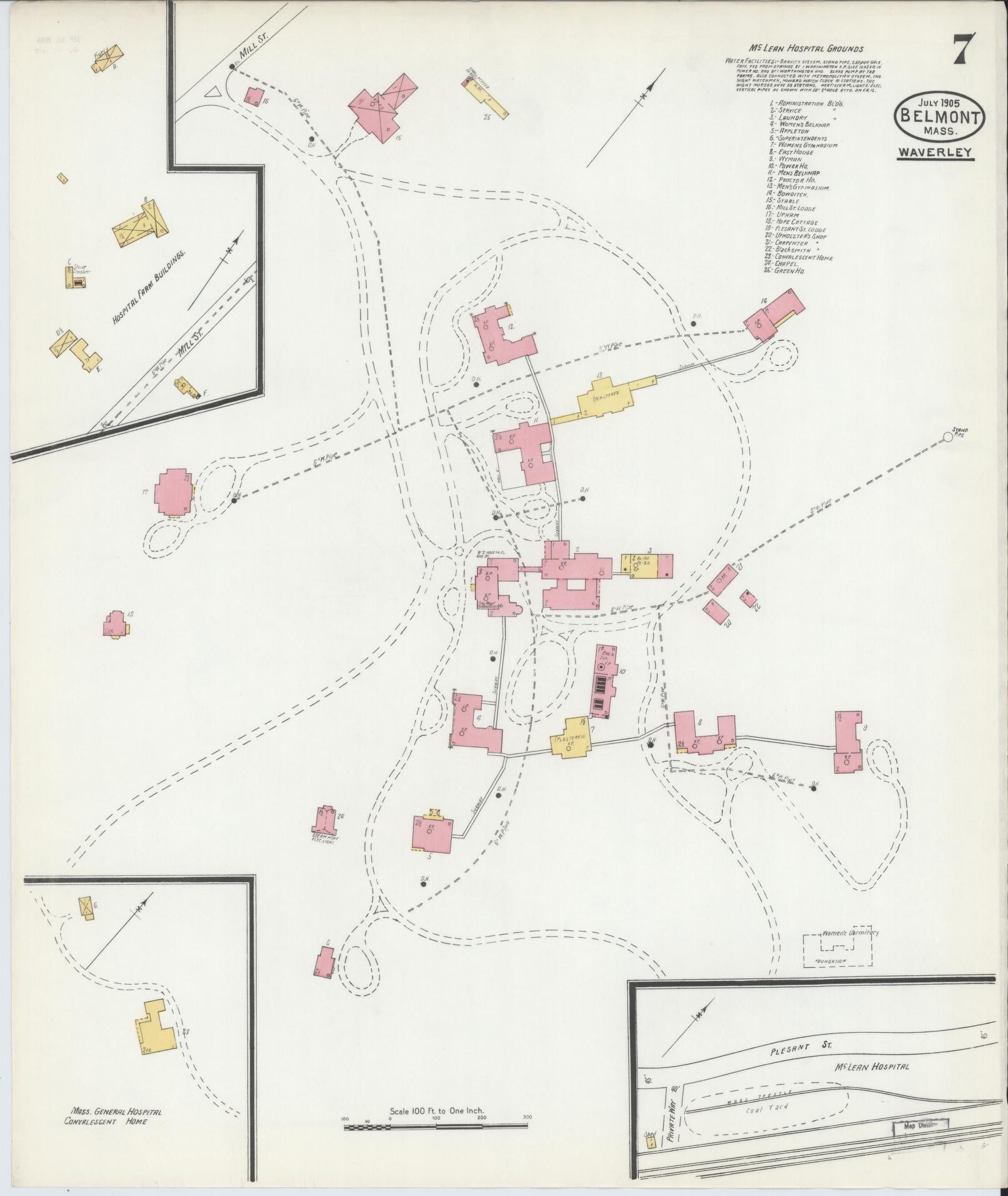 Sanborn Fire Insurance Map from Belmont, Middlesex County, Massachusetts (1905), Sheet #0007 - Complete Map Set gallery image, historic Sanborn map, vintage wall art, Massachusetts Massachusetts