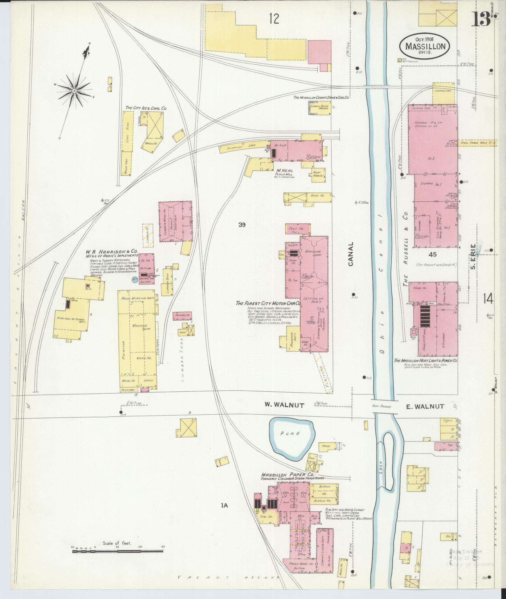 Sanborn Fire Insurance Map from Massillon, Stark County, Ohio (1908), Sheet #0013 - Historic Sanborn Fire Insurance Map Print, vintage old map wall art, antique decor, genealogy gift, Ohio Ohio map