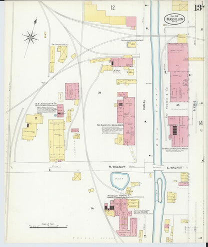 Sanborn Fire Insurance Map from Massillon, Stark County, Ohio (1908), Sheet #0013 - Historic Sanborn Fire Insurance Map Print, vintage old map wall art, antique decor, genealogy gift, Ohio Ohio map