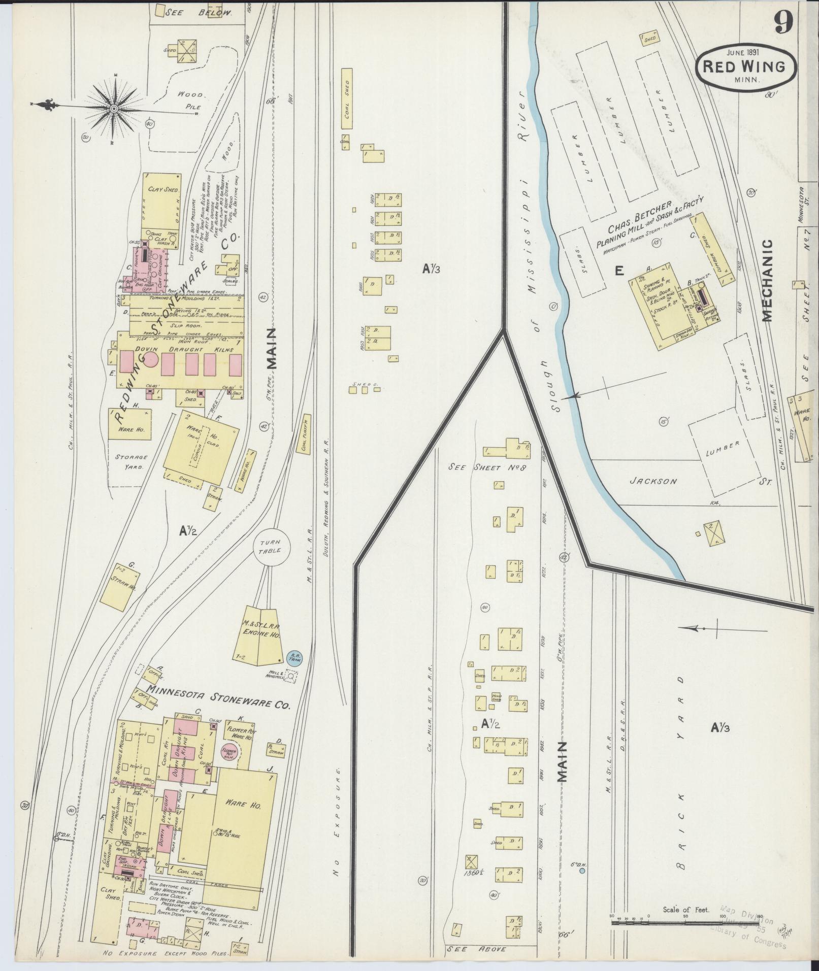 Sanborn Fire Insurance Map from Red Wing, Goodhue County, Minnesota (1891), Sheet #0009 - Historic Sanborn Fire Insurance Map Print, vintage old map wall art, antique decor, genealogy gift, Minnesota Minnesota map