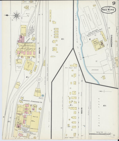 Sanborn Fire Insurance Map from Red Wing, Goodhue County, Minnesota (1891), Sheet #0009 - Historic Sanborn Fire Insurance Map Print, vintage old map wall art, antique decor, genealogy gift, Minnesota Minnesota map