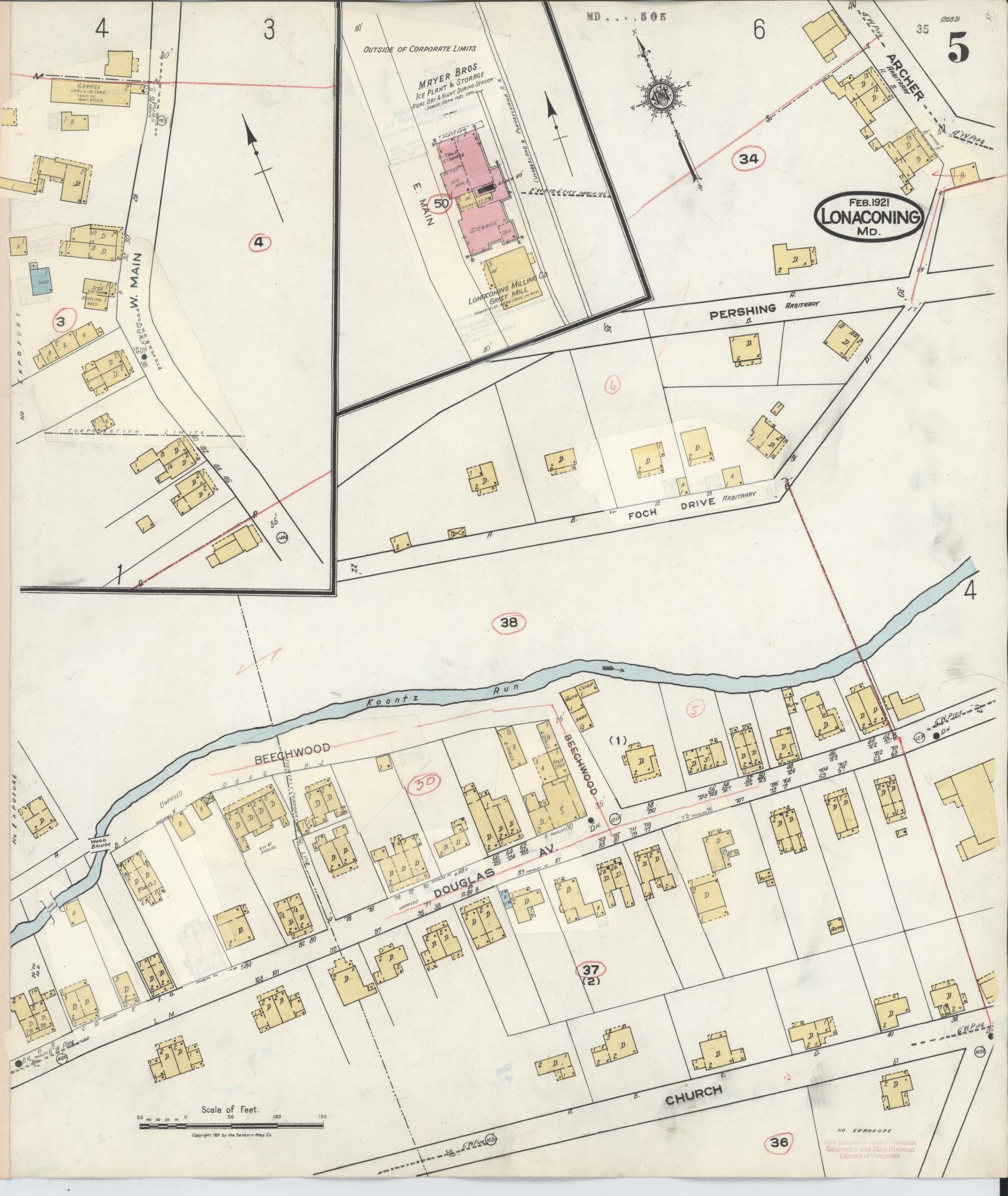 Sanborn Fire Insurance Map from Lonaconing, Allegany County, Maryland (1943), Sheet #0005 - Historic Sanborn Fire Insurance Map Print, vintage old map wall art