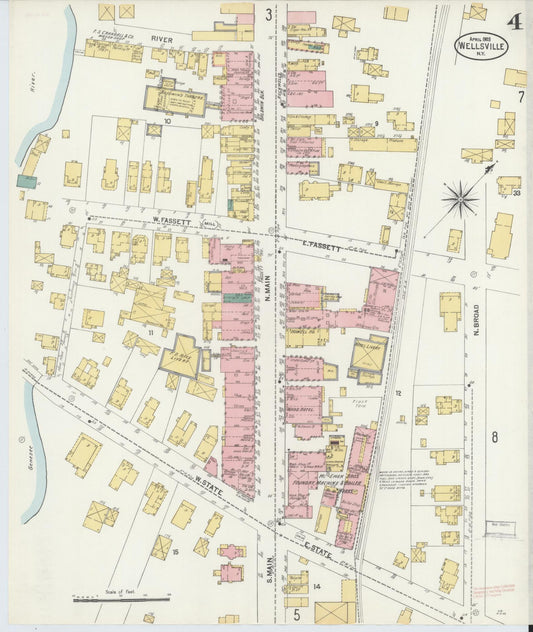 Sanborn Fire Insurance Map from Wellsville, Allegany County, New York (1903), Sheet #0004 - Historic Sanborn Fire Insurance Map Print, vintage old map wall art, antique decor, genealogy gift, New York New York map