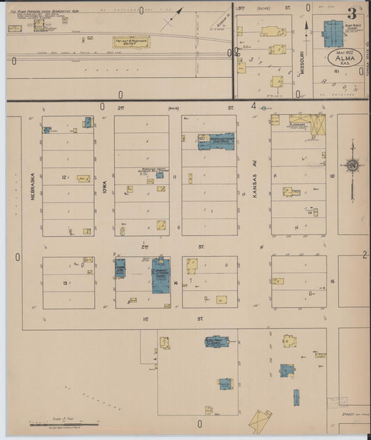 Sanborn Fire Insurance Map from Alma, Wabaunsee County, Kansas (1922), Sheet #0003 - Historic Sanborn Fire Insurance Map Print, vintage old map wall art, antique decor, genealogy gift, Kansas Kansas map