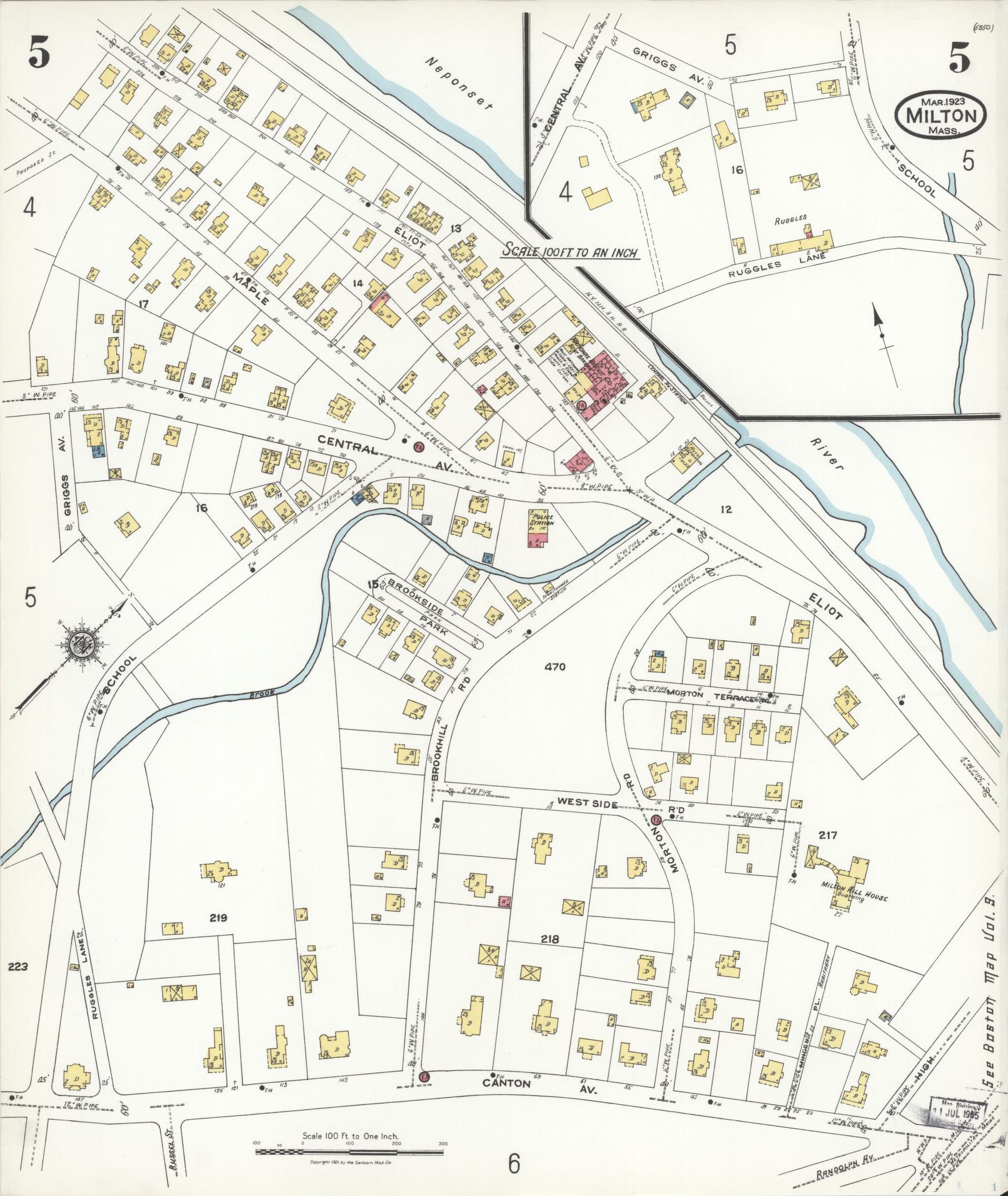 Sanborn Fire Insurance Map from Milton, Norfolk County, Massachusetts (1923), Sheet #0005 - Complete Map Set gallery image, historic Sanborn map, vintage wall art, Massachusetts Massachusetts