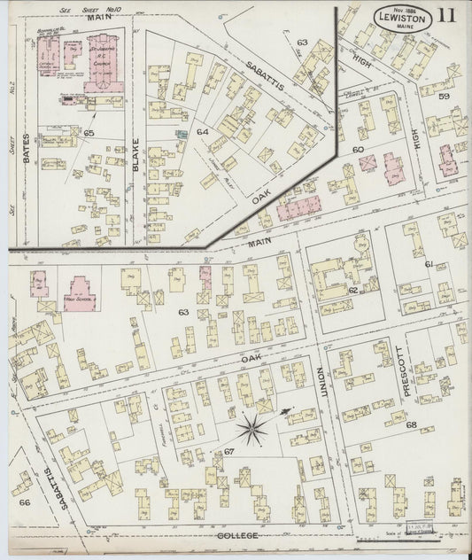 Sanborn Fire Insurance Map from Lewiston, Androscoggin County, Maine (1886), Sheet #0011 - Historic Sanborn Fire Insurance Map Print, vintage old map wall art, antique decor, genealogy gift, Maine Maine map