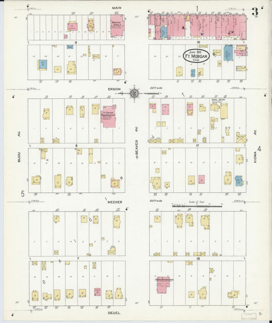Sanborn Fire Insurance Map from Fort Morgan, Morgan County, Colorado (1912), Sheet #0003 - Historic Sanborn Fire Insurance Map Print, vintage old map wall art, antique decor, genealogy gift, Colorado Colorado map