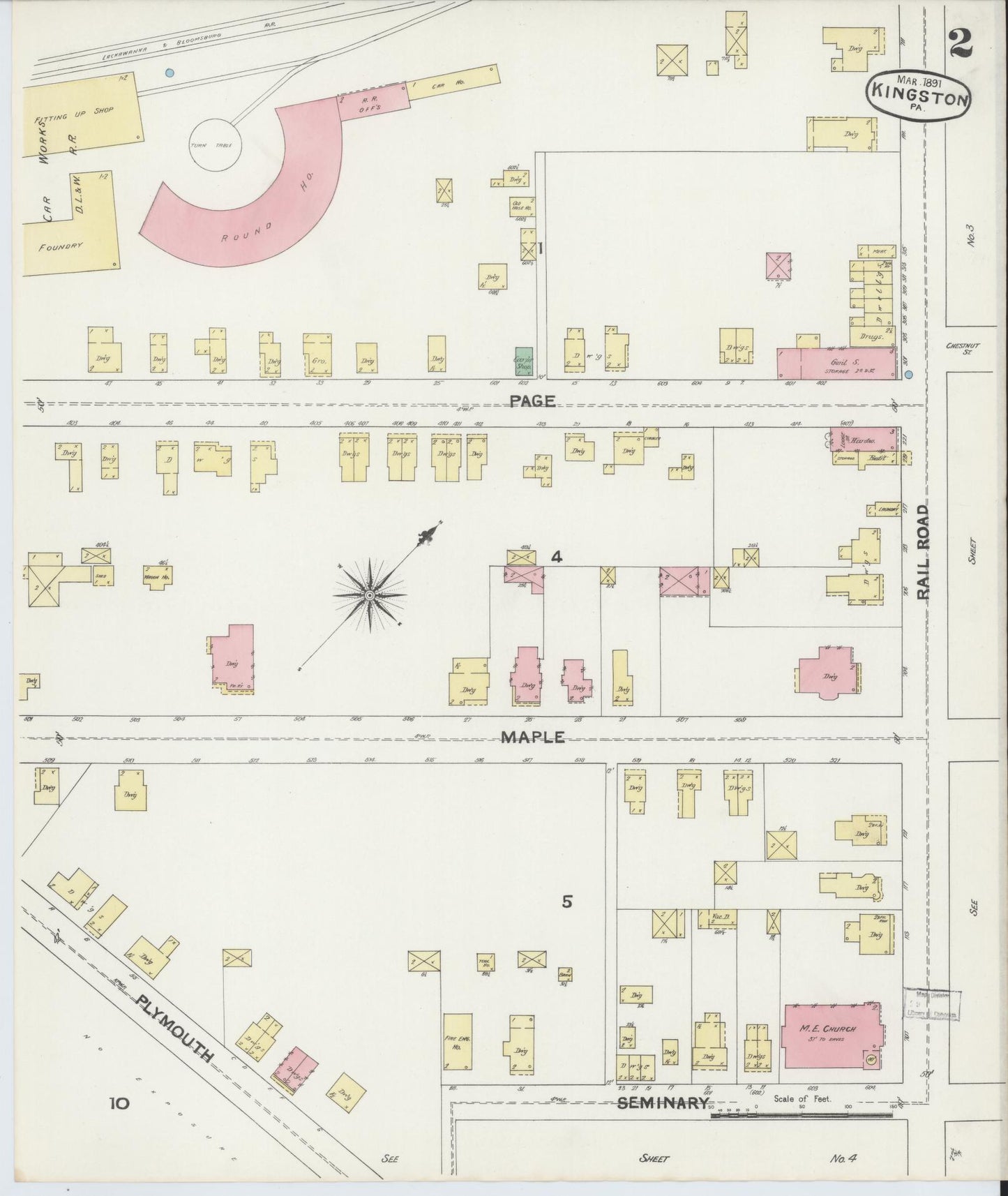 Sanborn Fire Insurance Map from Kingston, Luzerne County, Pennsylvania (1891), Sheet #0002 - Complete Map Set gallery image, historic Sanborn map, vintage wall art, Pennsylvania Pennsylvania