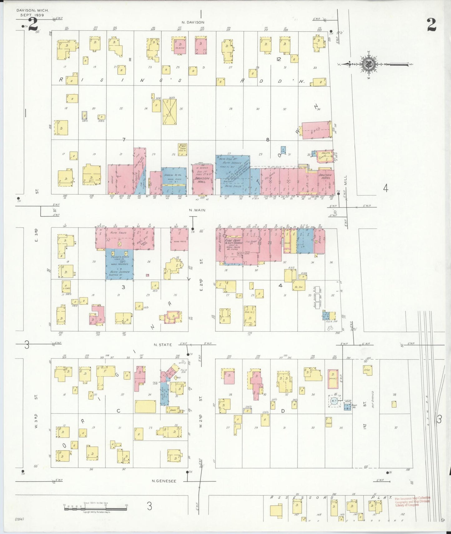 Sanborn Fire Insurance Map from Davison, Genesee County, Michigan (1939), Sheet #0002 - Historic Sanborn Fire Insurance Map Print, vintage old map wall art, antique decor, genealogy gift, Michigan Michigan map