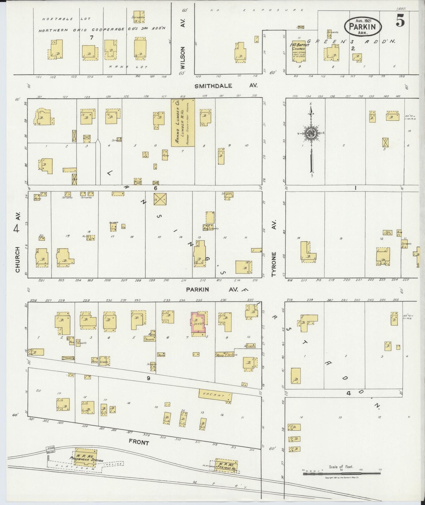 Sanborn Fire Insurance Map from Parkin, Cross County, Arkansas (1921), Sheet #0005 - Complete Map Set gallery image, historic Sanborn map, vintage wall art, Arkansas Arkansas