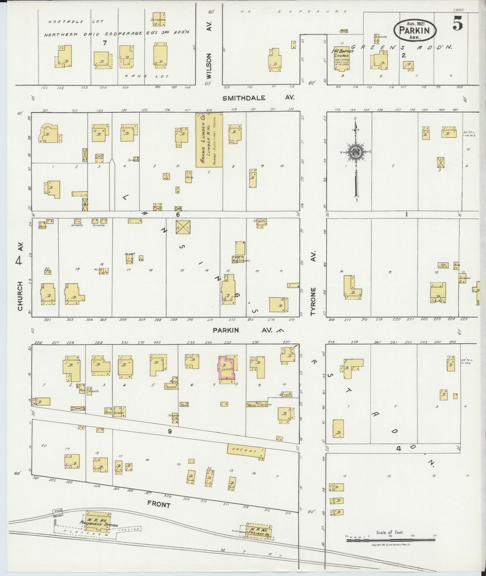 Sanborn Fire Insurance Map from Parkin, Cross County, Arkansas (1921), Sheet #0005 - Complete Map Set gallery image, historic Sanborn map, vintage wall art, Arkansas Arkansas