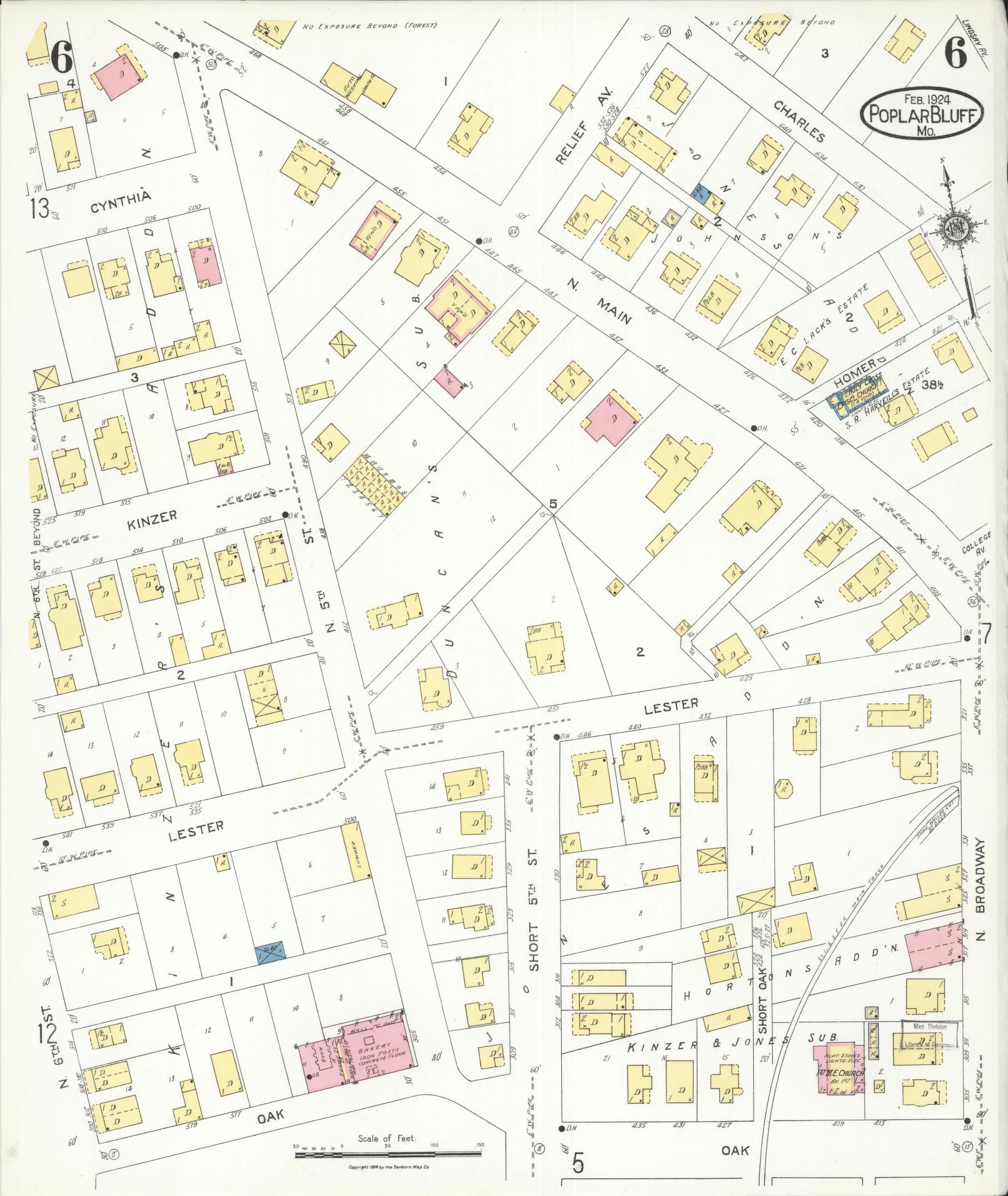 Sanborn Fire Insurance Map from Poplar Bluff, Butler County, Missouri (1924), Sheet #0006 - Historic Sanborn Fire Insurance Map Print, vintage old map wall art, antique decor, genealogy gift, Missouri Missouri map
