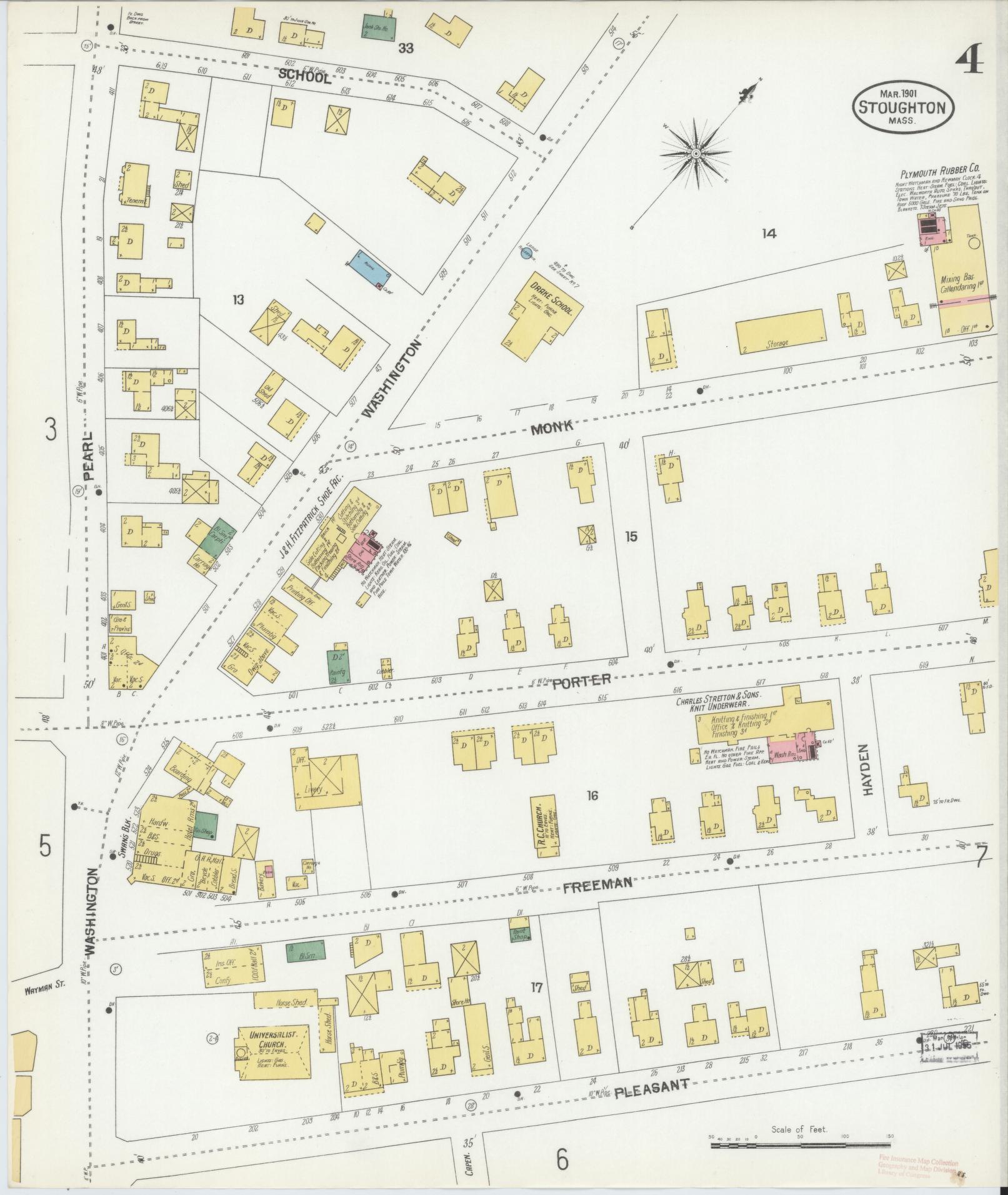Sanborn Fire Insurance Map from Stoughton, Norfolk County, Massachusetts (1901), Sheet #0004 - Complete Map Set gallery image, historic Sanborn map, vintage wall art, Massachusetts Massachusetts