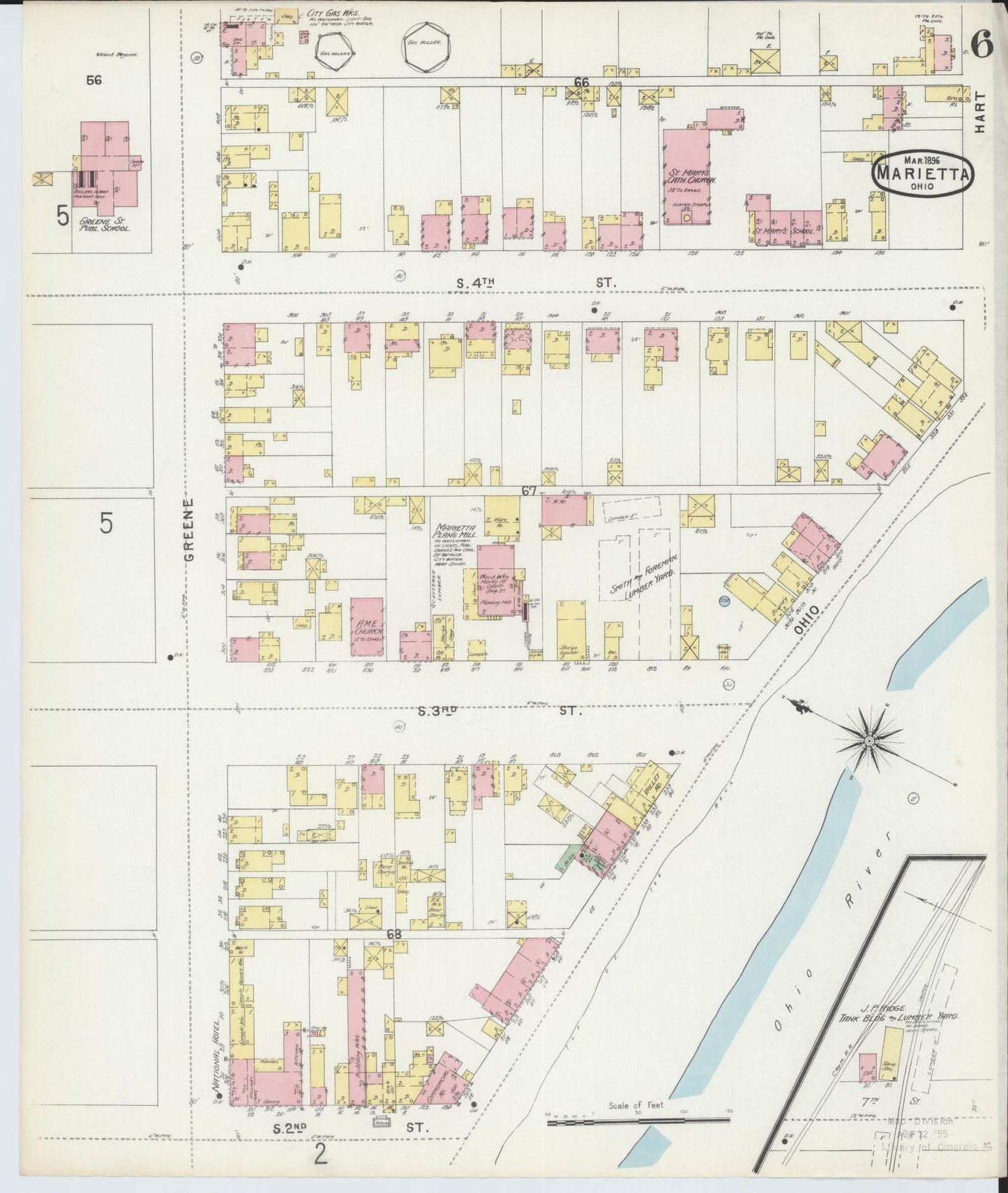 Sanborn Fire Insurance Map from Marietta, Washington County, Ohio (1896), Sheet #0006 - Complete Map Set gallery image, historic Sanborn map, vintage wall art, Ohio Ohio