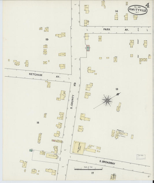 Sanborn Fire Insurance Map from Amityville, Suffolk County, New York (1890), Sheet #0004 - Historic Sanborn Fire Insurance Map Print, vintage old map wall art, antique decor, genealogy gift, New York New York map