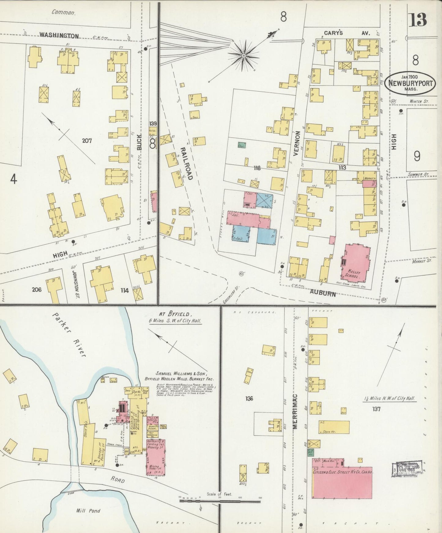 Sanborn Fire Insurance Map from Newburyport, Essex County, Massachusetts (1900), Sheet #0013 - Complete Map Set gallery image, historic Sanborn map, vintage wall art, Massachusetts Massachusetts