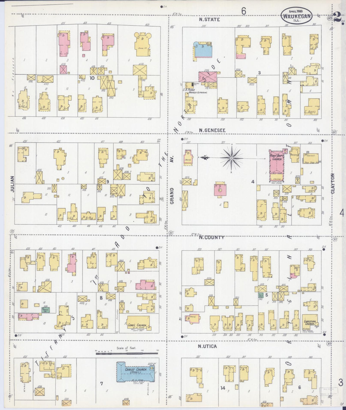 Sanborn Fire Insurance Map from Waukegan, Lake County, Illinois (1900), Sheet #0002 - Complete Map Set gallery image, historic Sanborn map, vintage wall art, Illinois Illinois