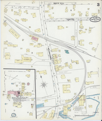 Sanborn Fire Insurance Map from Canton, Norfolk County, Massachusetts (1891), Sheet #0003 - Complete Map Set gallery image, historic Sanborn map, vintage wall art, Massachusetts Massachusetts
