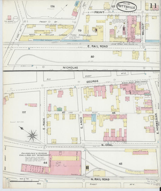 Sanborn Fire Insurance Map from Pottsville, Schuylkill County, Pennsylvania (1891), Sheet #0011 - Historic Sanborn Fire Insurance Map Print, vintage old map wall art, antique decor, genealogy gift, Pennsylvania Pennsylvania map