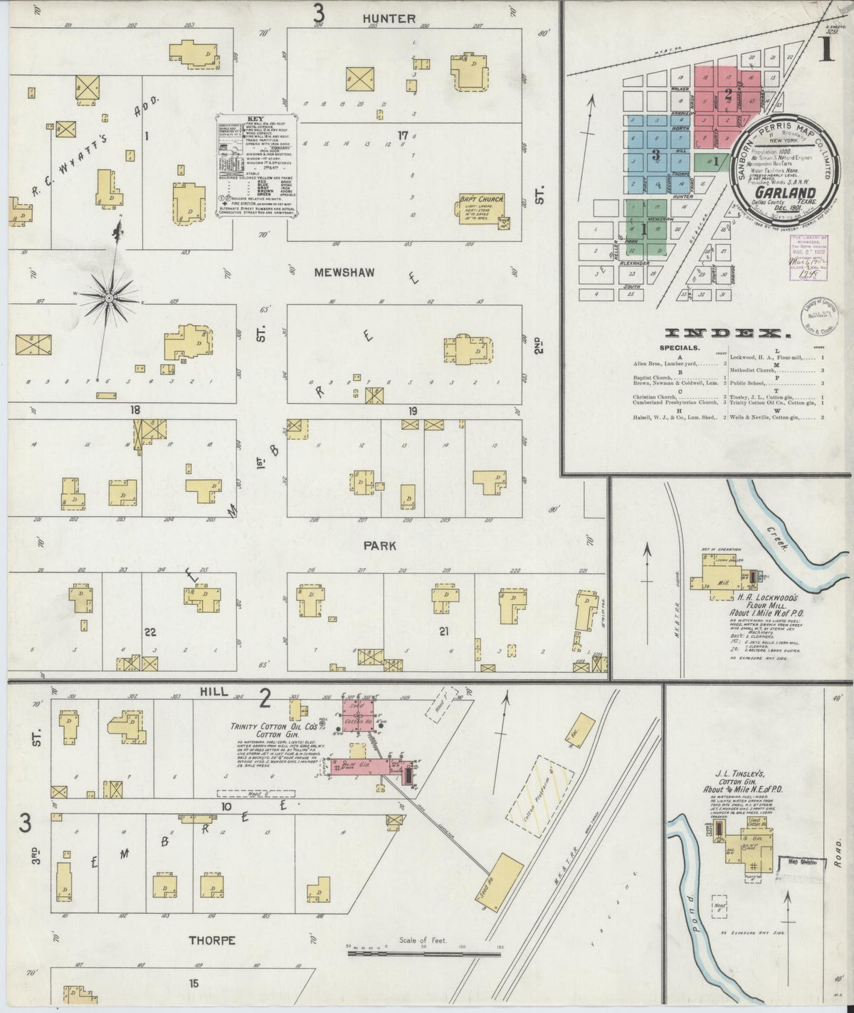 Sanborn Fire Insurance Map from Garland, Dallas County, Texas (1901), Sheet #0001 - Complete Map Set gallery image, historic Sanborn map, vintage wall art, Texas Texas