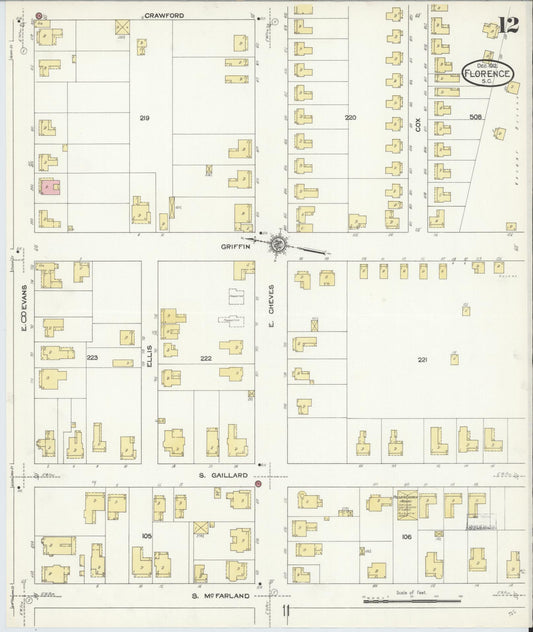 Sanborn Fire Insurance Map from Florence, Florence County, South Carolina (1912), Sheet #0012 - Historic Sanborn Fire Insurance Map Print, vintage old map wall art, antique decor, genealogy gift, South Carolina South Carolina map