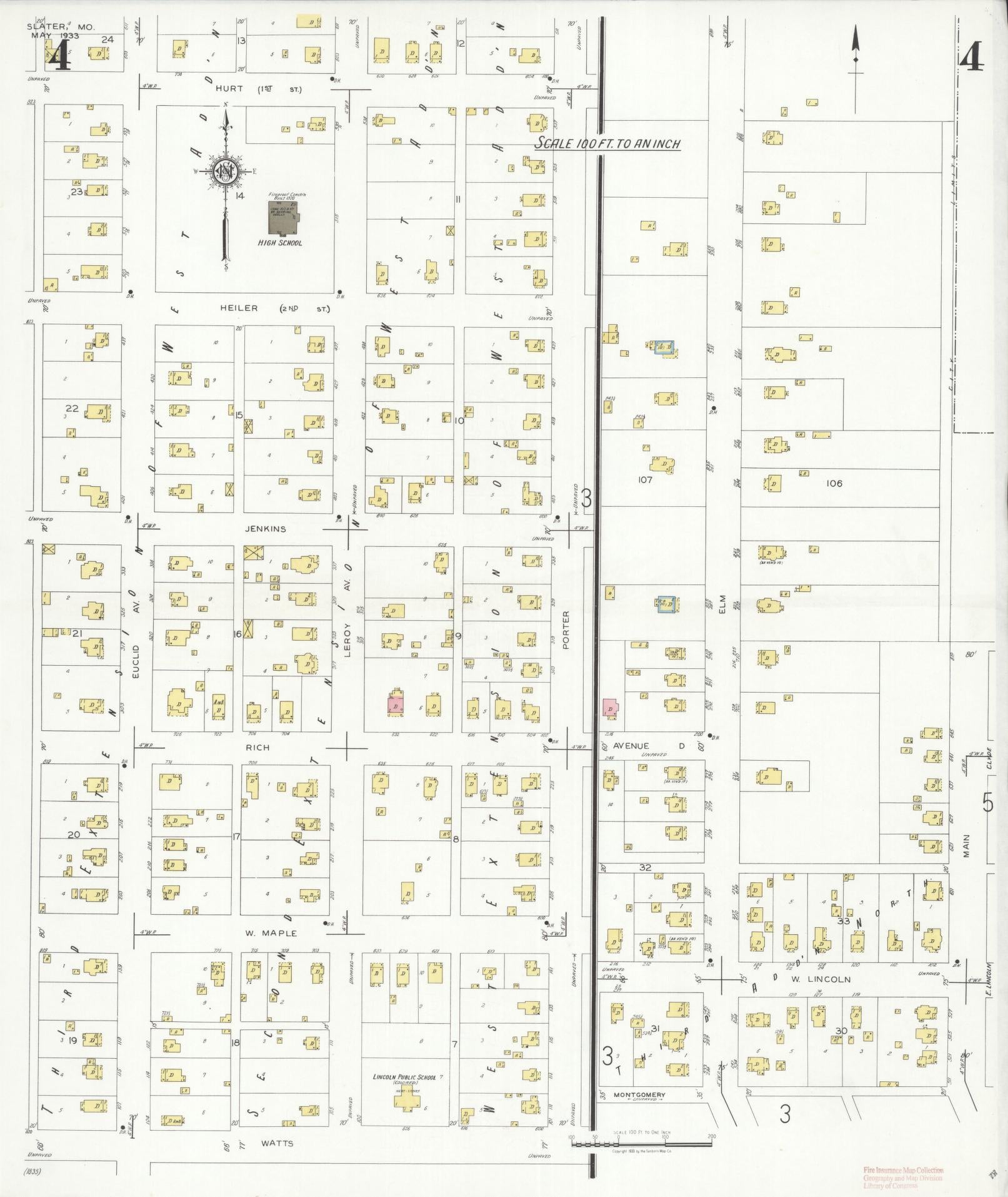 Sanborn Fire Insurance Map from Slater, Saline County, Missouri (1933), Sheet #0004 - Historic Sanborn Fire Insurance Map Print, vintage old map wall art, antique decor, genealogy gift, Missouri Missouri map