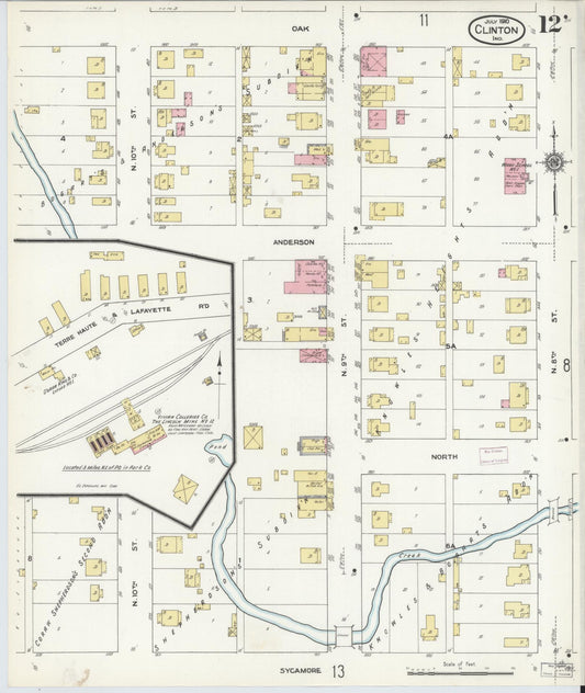 Sanborn Fire Insurance Map from Clinton, Vermillion County, Indiana (1910), Sheet #0012 - Historic Sanborn Fire Insurance Map Print, vintage old map wall art, antique decor, genealogy gift, Indiana Indiana map