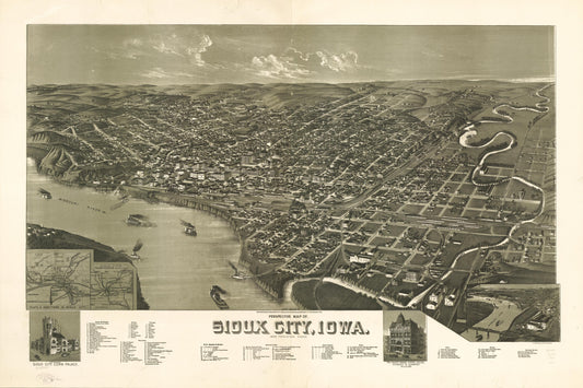 Perspective map of Sioux City, Iowa. 1888. (1888) – Historic Bird’s-Eye View Panorama Print