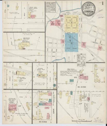 Sanborn Fire Insurance Map from London, Madison County, Ohio (1885), Sheet #0001 - Historic Sanborn Fire Insurance Map Print, vintage old map wall art, antique decor, genealogy gift, Ohio Ohio map