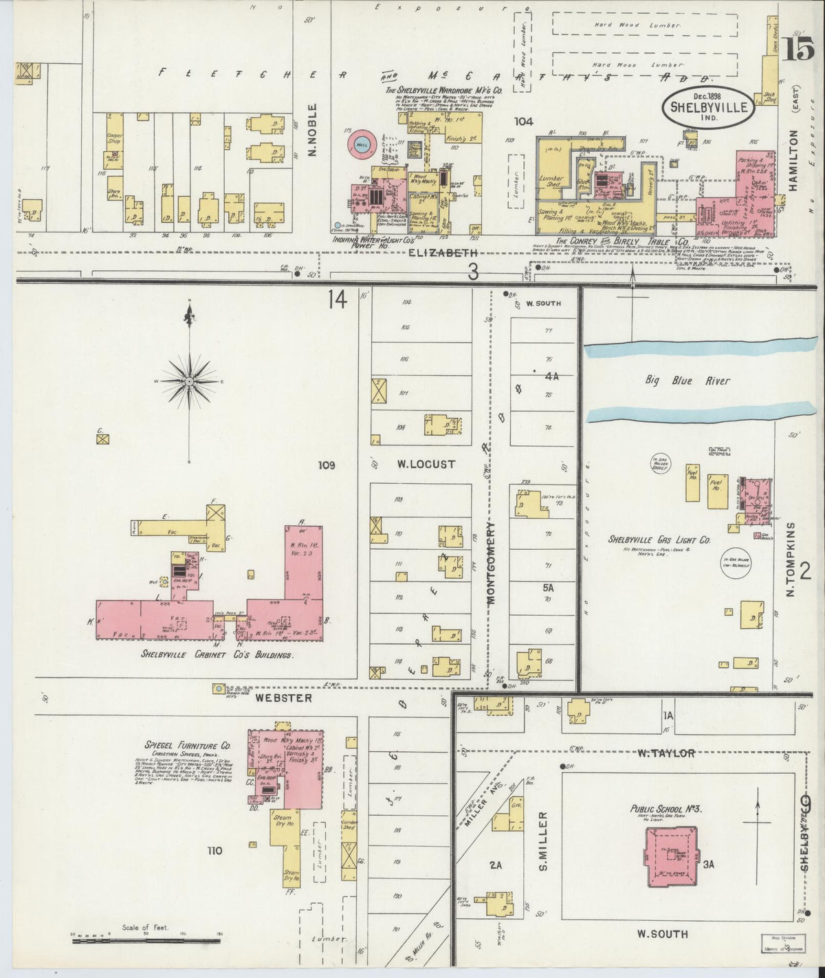 Sanborn Fire Insurance Map from Shelbyville, Shelby County, Indiana (1898), Sheet #0015 - Historic Sanborn Fire Insurance Map Print, vintage old map wall art, antique decor, genealogy gift, Indiana Indiana map