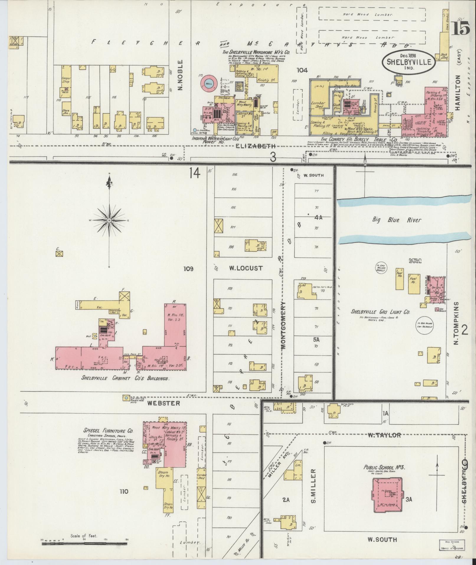 Sanborn Fire Insurance Map from Shelbyville, Shelby County, Indiana (1898), Sheet #0015 - Historic Sanborn Fire Insurance Map Print, vintage old map wall art, antique decor, genealogy gift, Indiana Indiana map
