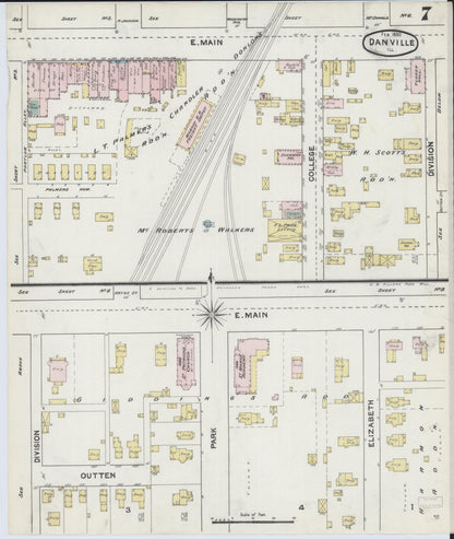 Sanborn Fire Insurance Map from Danville, Vermilion County, Illinois (1890), Sheet #0007 - Complete Map Set gallery image, historic Sanborn map, vintage wall art, Illinois Illinois