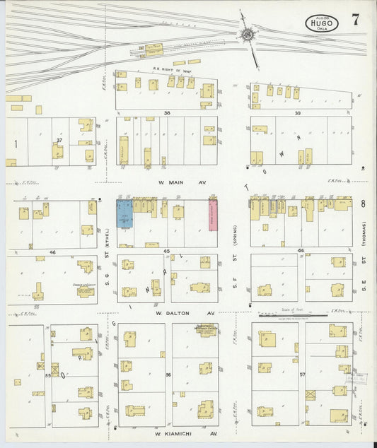 Sanborn Fire Insurance Map from Hugo, Choctaw County, Oklahoma (1918), Sheet #0007 - Historic Sanborn Fire Insurance Map Print, vintage old map wall art, antique decor, genealogy gift, Oklahoma Oklahoma map
