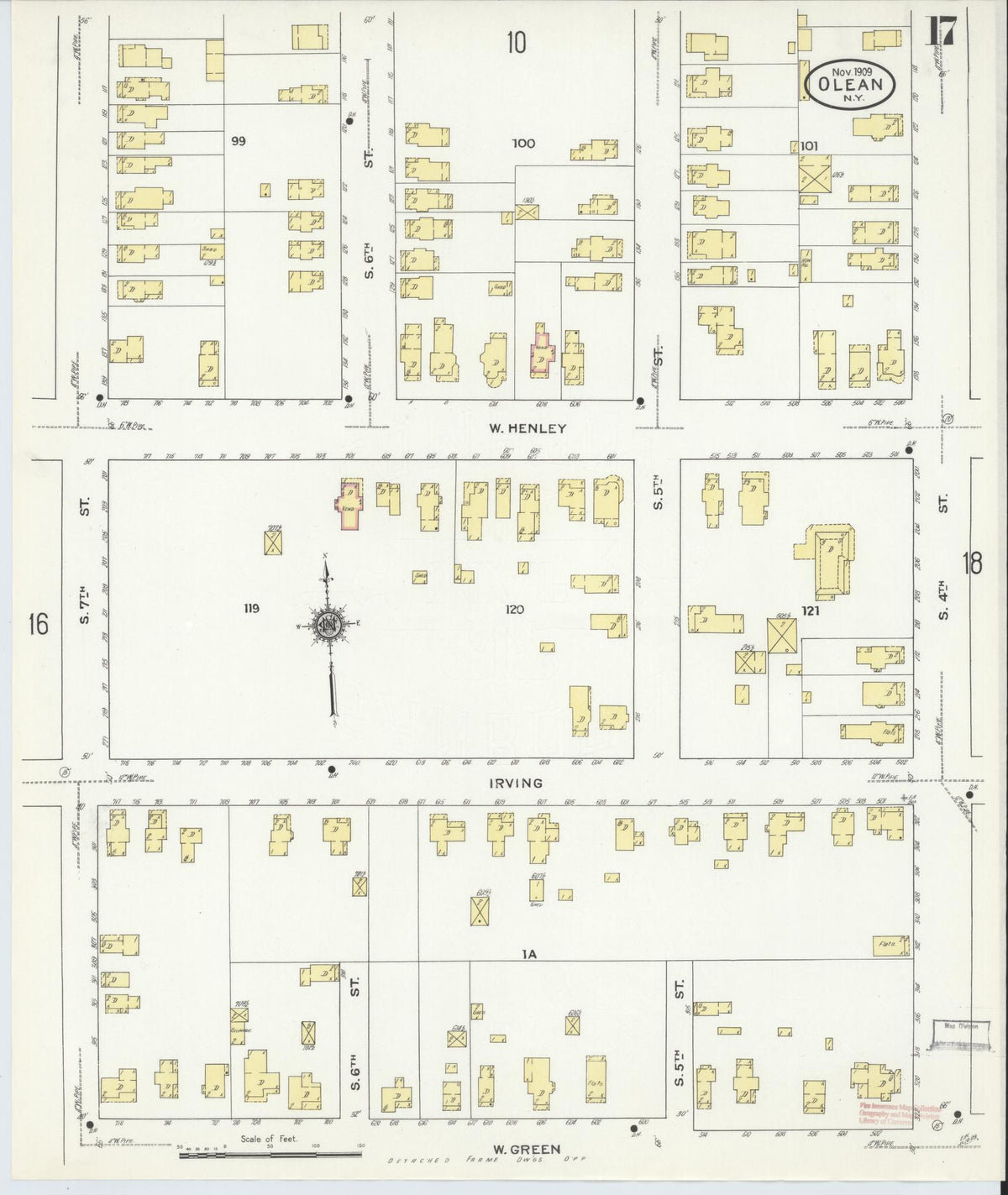 Sanborn Fire Insurance Map from Olean, Cattaraugus County, New York (1909), Sheet #0017 - Complete Map Set gallery image, historic Sanborn map, vintage wall art, New York New York