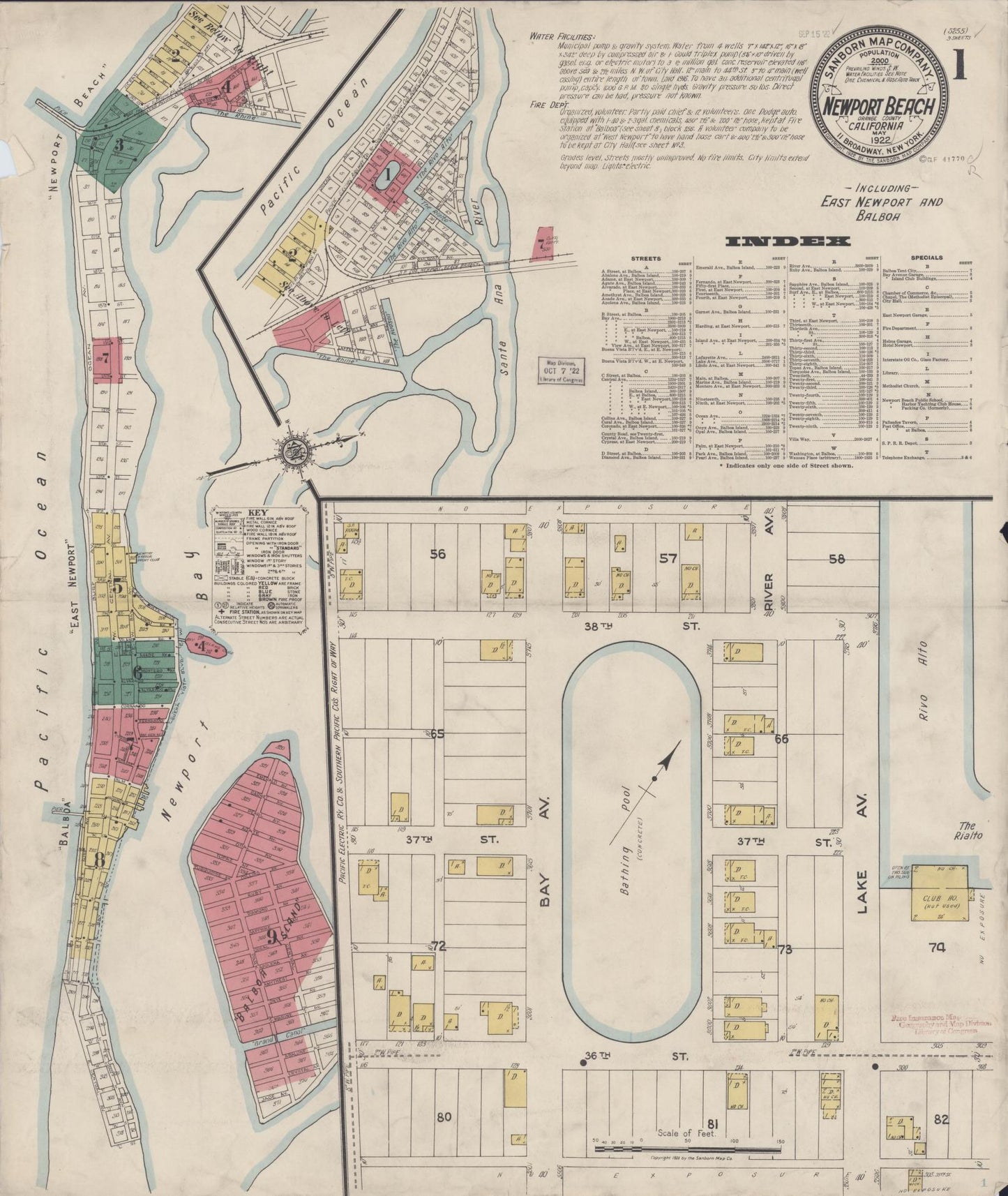 Sanborn Fire Insurance Map from Newport Beach, Orange County, California (1922), Sheet #0001 - Complete Map Set gallery image, historic Sanborn map, vintage wall art, California California
