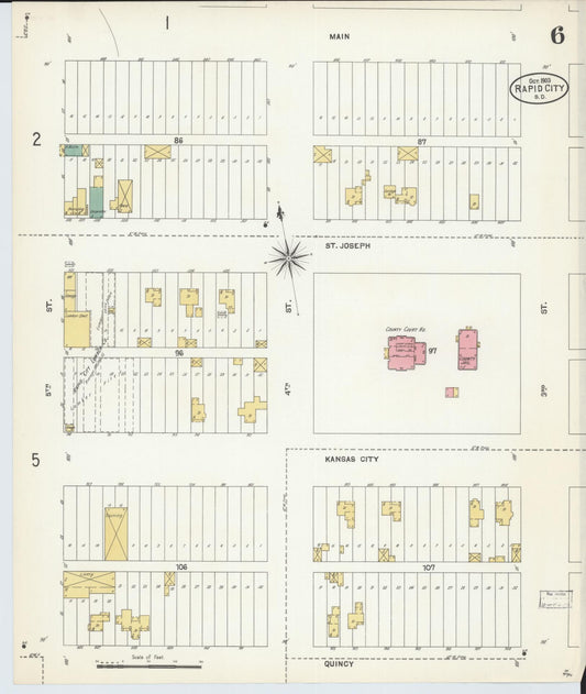 Sanborn Fire Insurance Map from Rapid City, Pennington County, South Dakota (1903), Sheet #0006 - Historic Sanborn Fire Insurance Map Print, vintage old map wall art, antique decor, genealogy gift, South Dakota South Dakota map