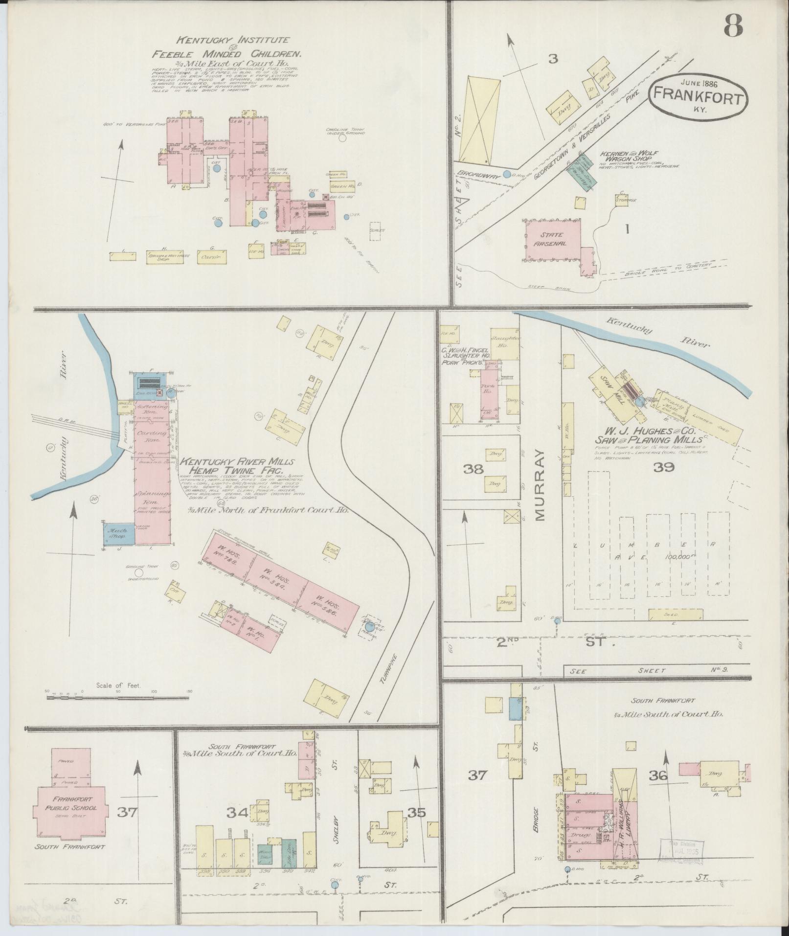 Sanborn Fire Insurance Map from Frankfort, Franklin County, Kentucky (1886), Sheet #0008 - Complete Map Set gallery image, historic Sanborn map, vintage wall art, Kentucky Kentucky