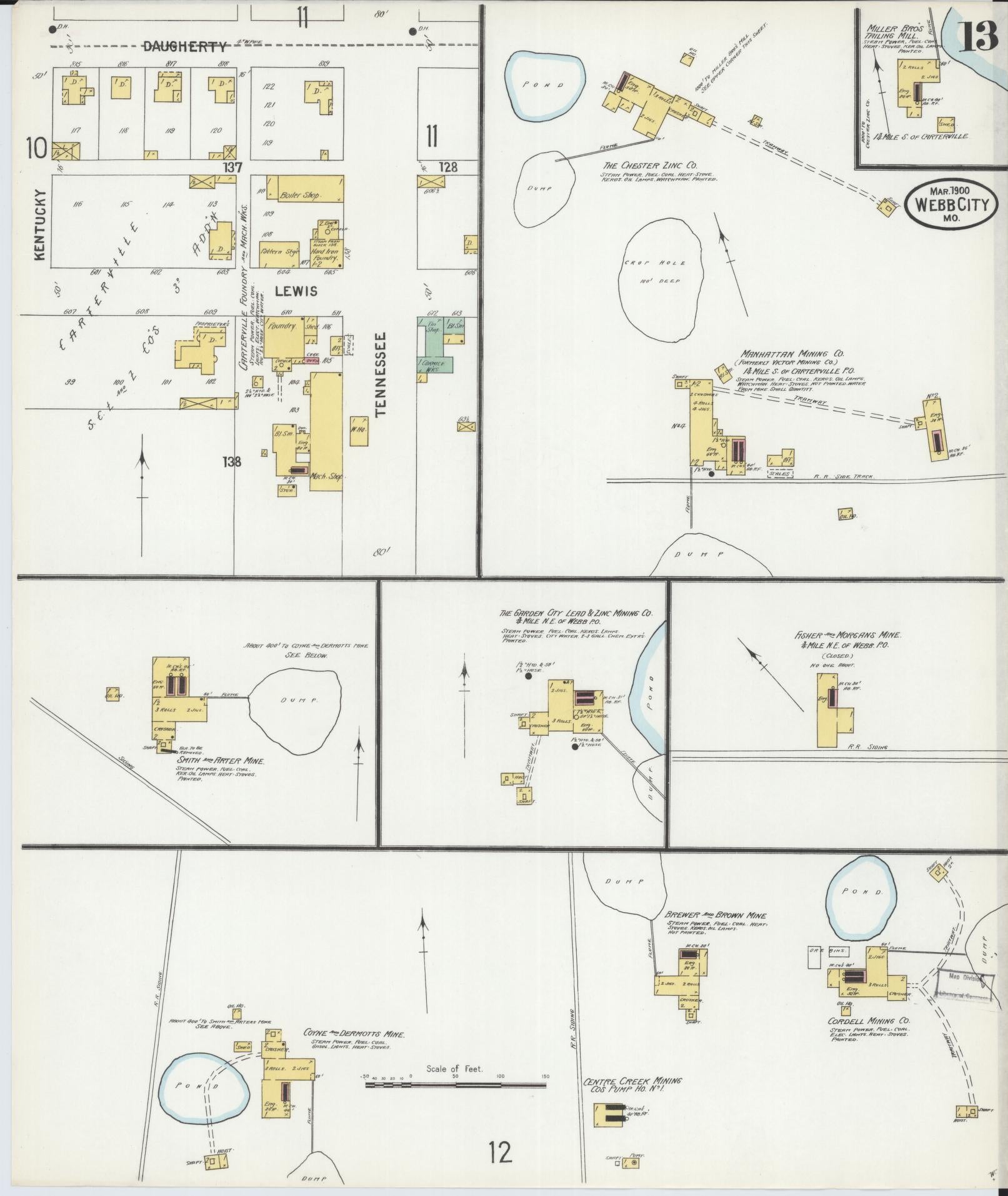 Sanborn Fire Insurance Map from Webb City, Jasper County, Missouri (1900), Sheet #0013 - Historic Sanborn Fire Insurance Map Print, vintage old map wall art, antique decor, genealogy gift, Missouri Missouri map