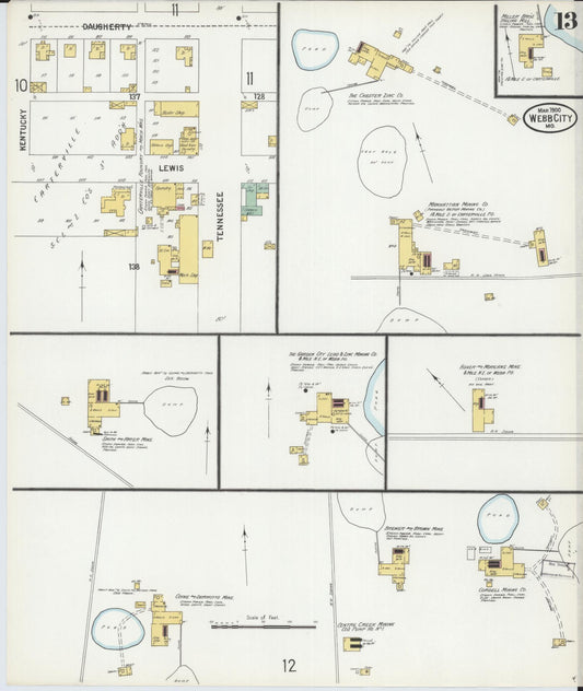 Sanborn Fire Insurance Map from Webb City, Jasper County, Missouri (1900), Sheet #0013 - Historic Sanborn Fire Insurance Map Print, vintage old map wall art, antique decor, genealogy gift, Missouri Missouri map
