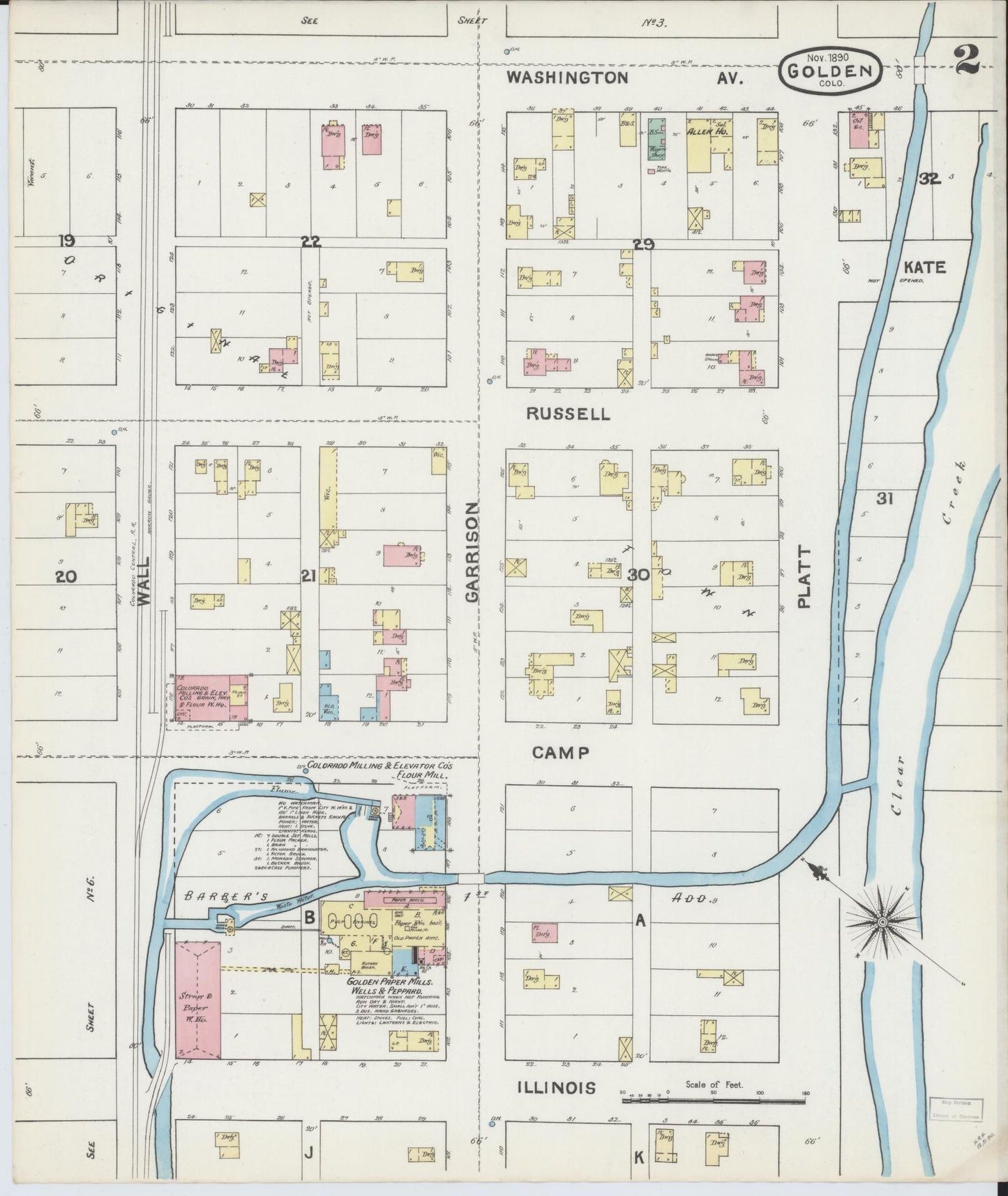 Sanborn Fire Insurance Map from Golden, Jefferson County, Colorado (1890), Sheet #0002 - Historic Sanborn Fire Insurance Map Print, vintage old map wall art, antique decor, genealogy gift, Colorado Colorado map