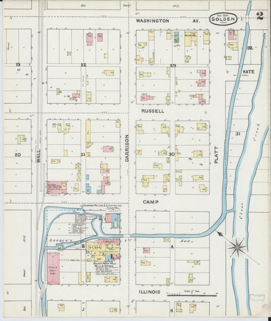 Sanborn Fire Insurance Map from Golden, Jefferson County, Colorado (1890), Sheet #0002 - Historic Sanborn Fire Insurance Map Print, vintage old map wall art, antique decor, genealogy gift, Colorado Colorado map