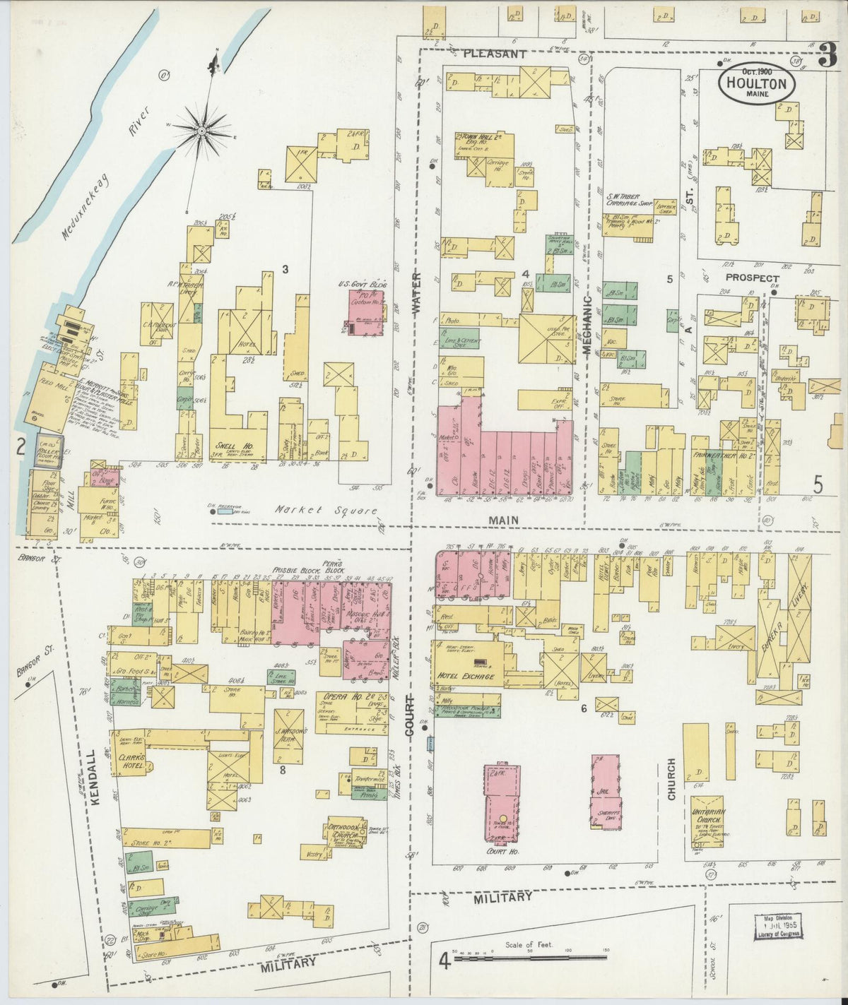 Sanborn Fire Insurance Map from Houlton, Aroostook County, Maine (1900), Sheet #0003 - Complete Map Set gallery image, historic Sanborn map, vintage wall art, Maine Maine