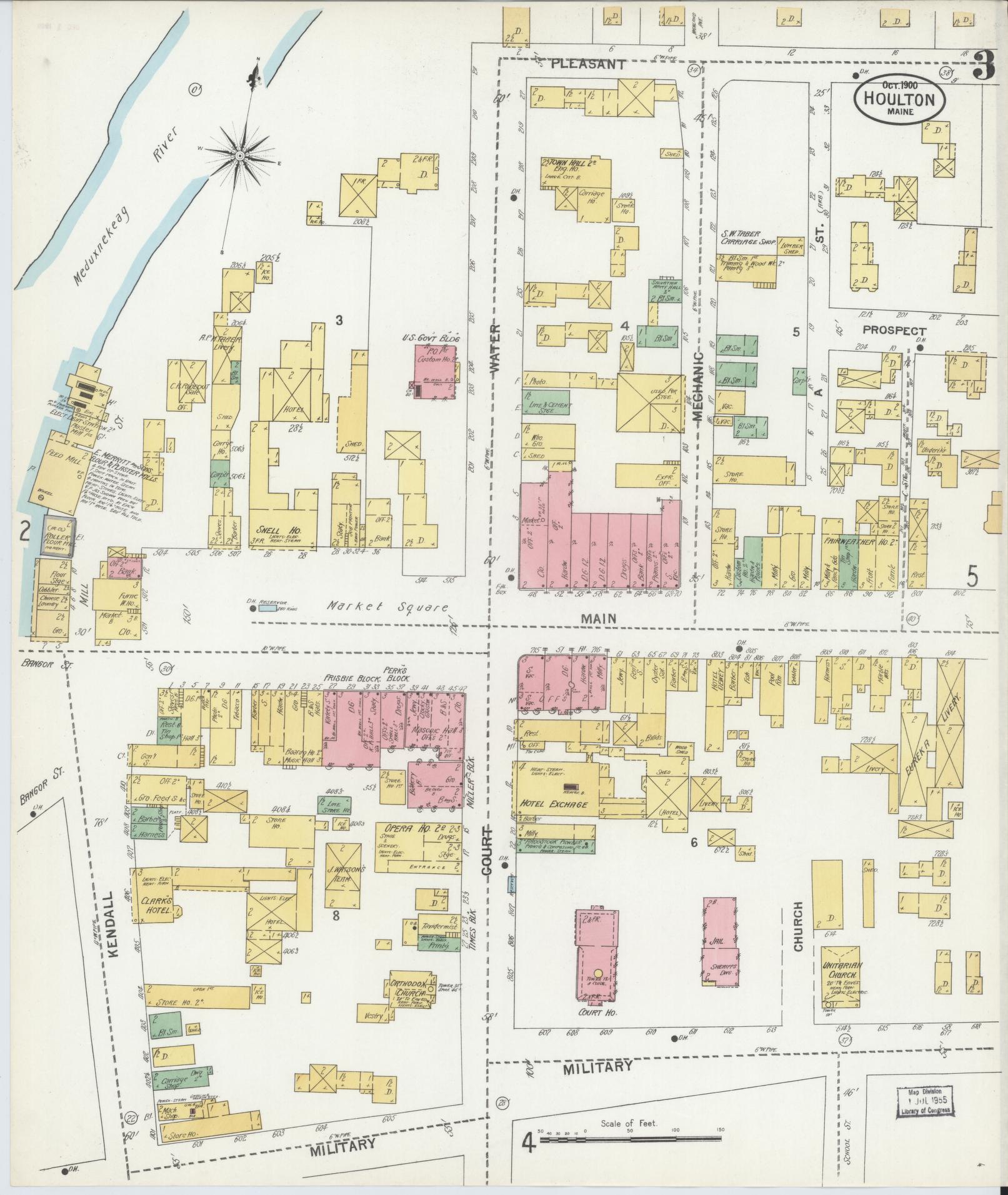 Sanborn Fire Insurance Map from Houlton, Aroostook County, Maine (1900), Sheet #0003 - Complete Map Set gallery image, historic Sanborn map, vintage wall art, Maine Maine