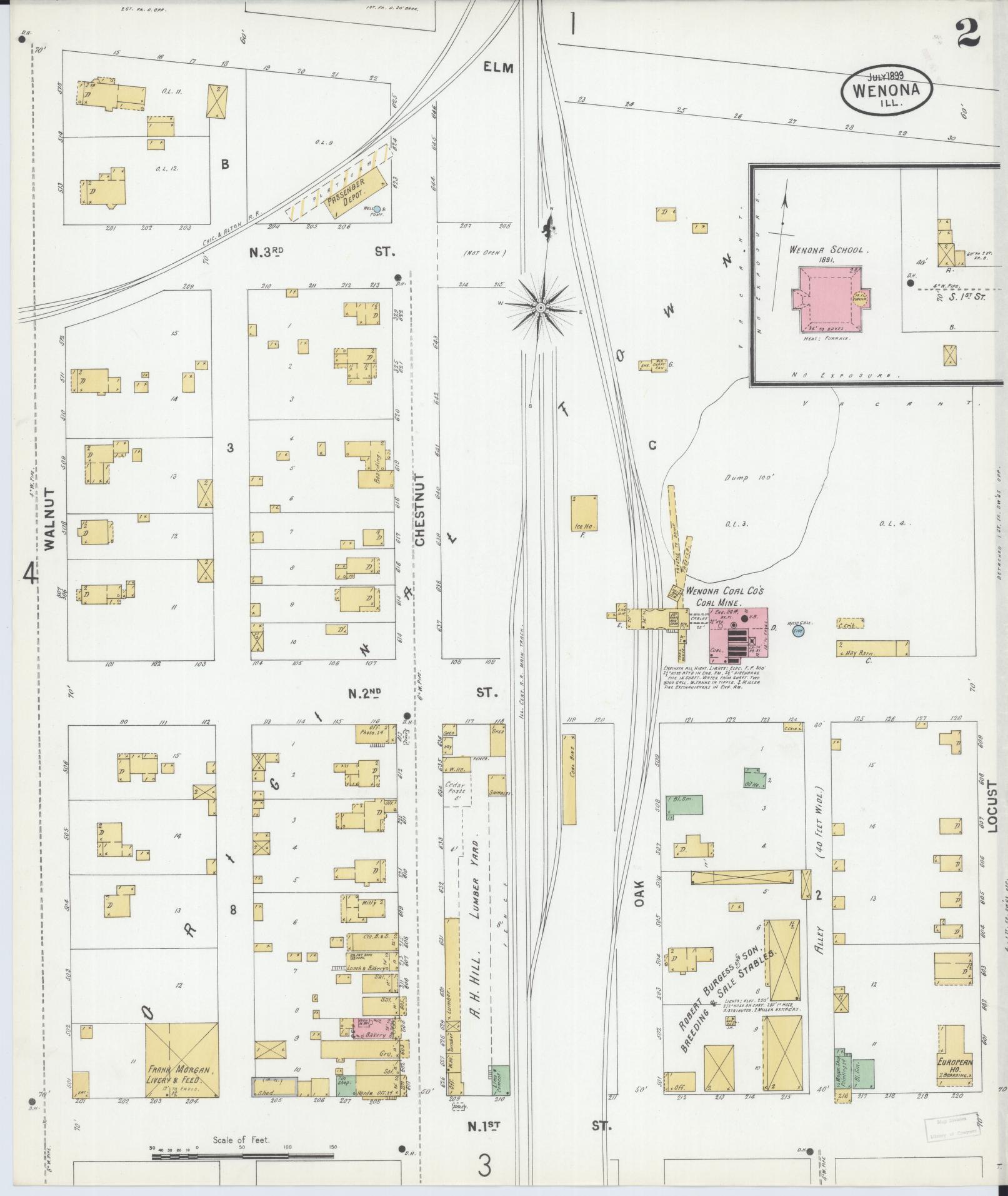 Sanborn Fire Insurance Map from Wenona, Marshall County, Illinois (1899), Sheet #0002 - Complete Map Set gallery image, historic Sanborn map, vintage wall art, Illinois Illinois