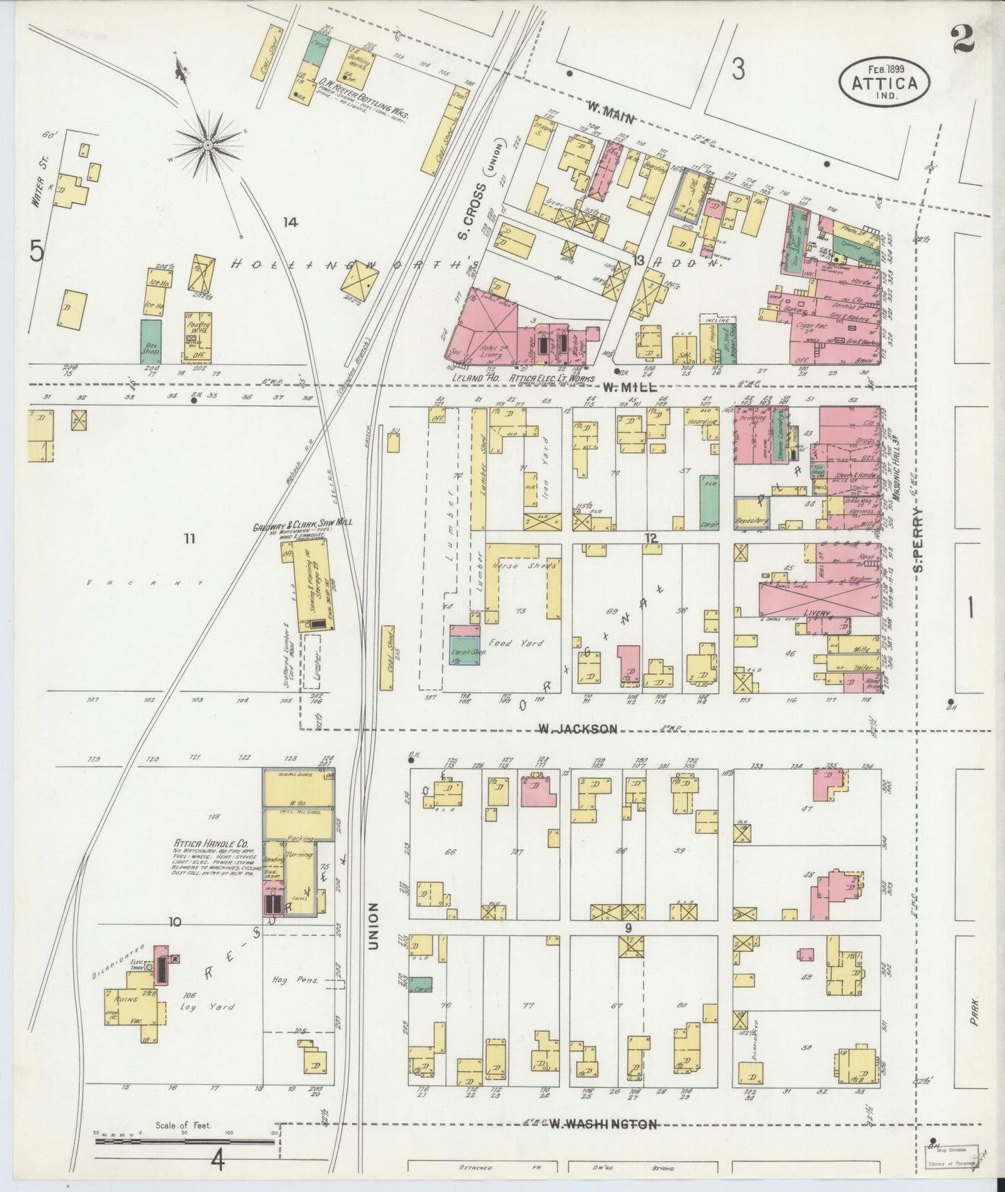 Sanborn Fire Insurance Map from Attica, Fountain County, Indiana (1899), Sheet #0002 - Complete Map Set gallery image, historic Sanborn map, vintage wall art, Indiana Indiana